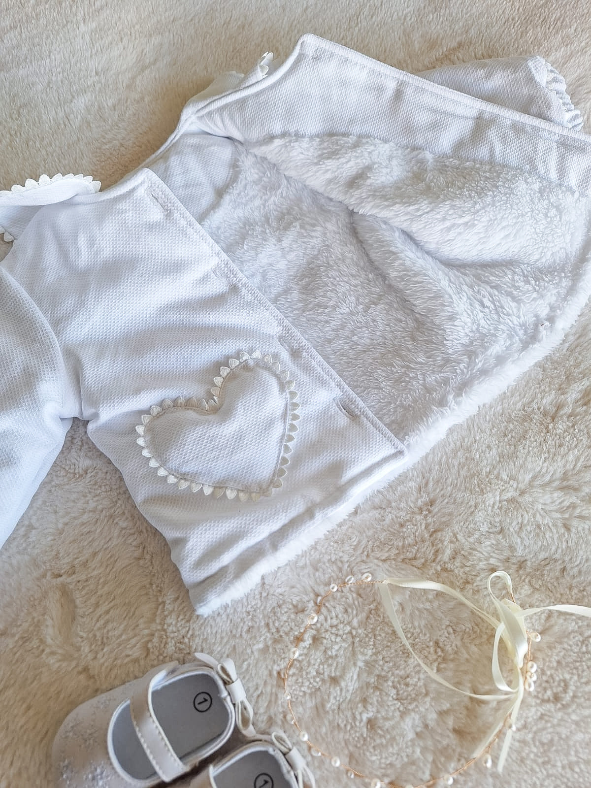 Chaquetón forrado corderito - bolsillos corazones piqué Blanco