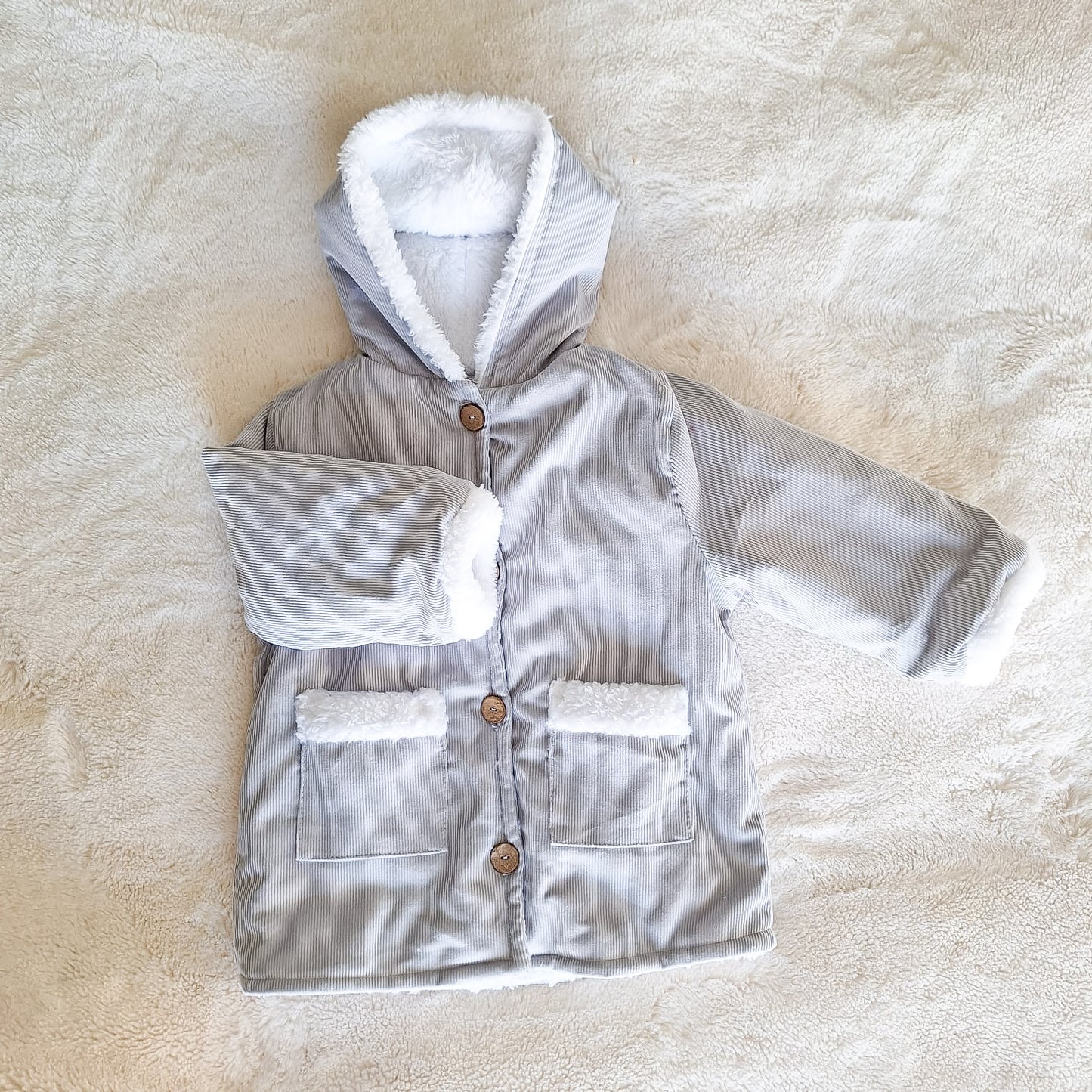 Chaquetón forrado capucha - cotelé celeste
