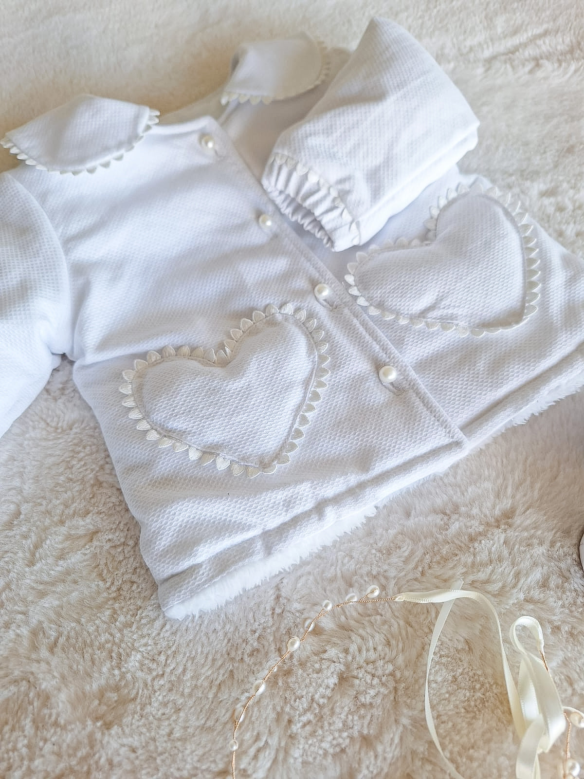 Chaquetón forrado corderito - bolsillos corazones piqué Blanco