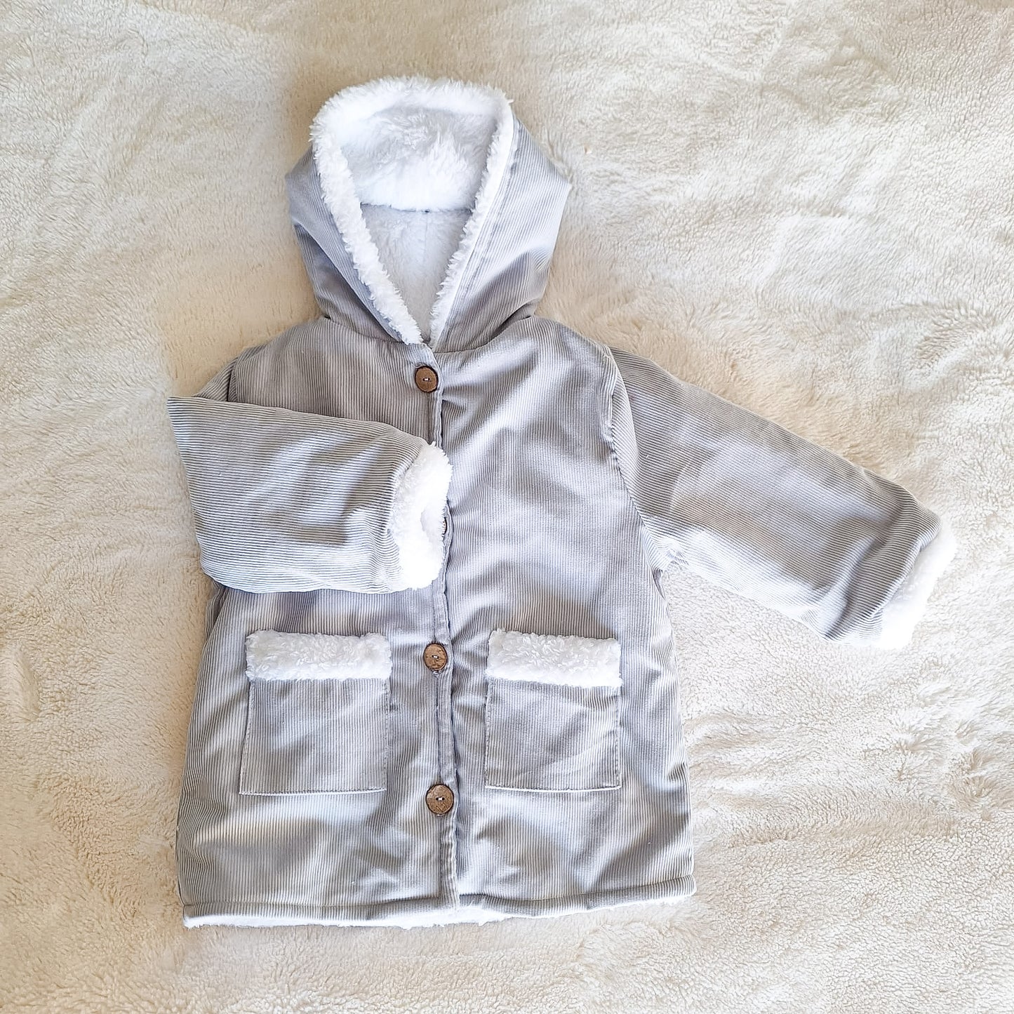 Chaquetón forrado capucha - cotelé celeste