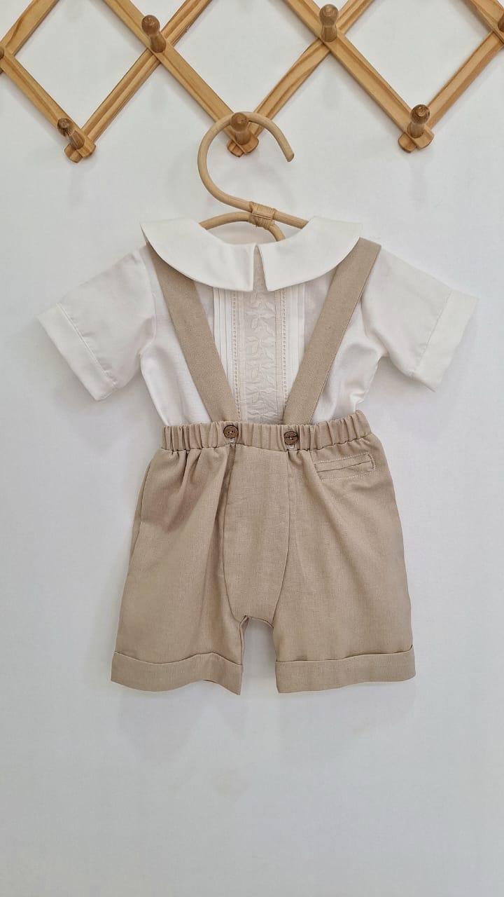 Pantalón con tirantes - lino tostado