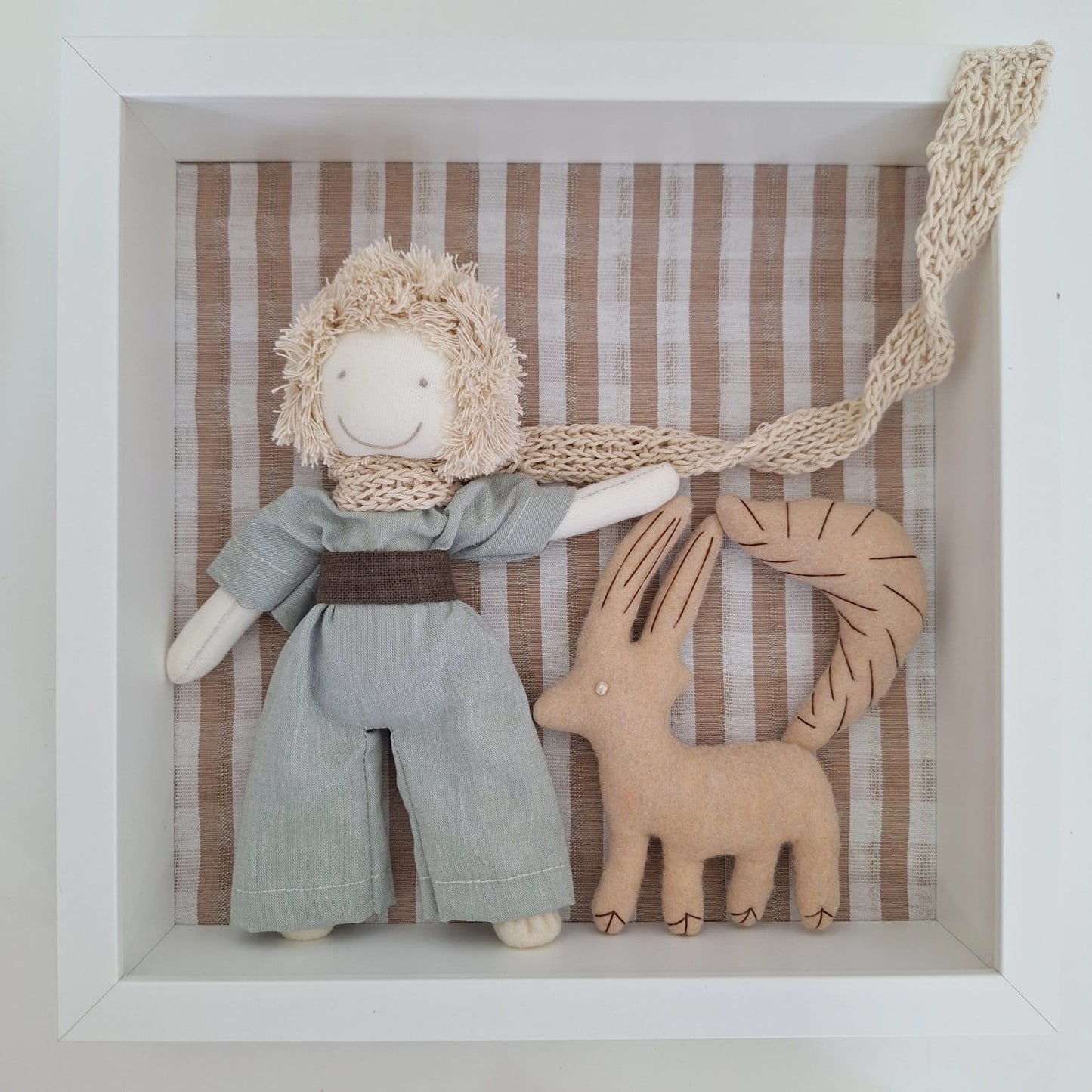 Cuadrito principito y zorrito - rayita beige