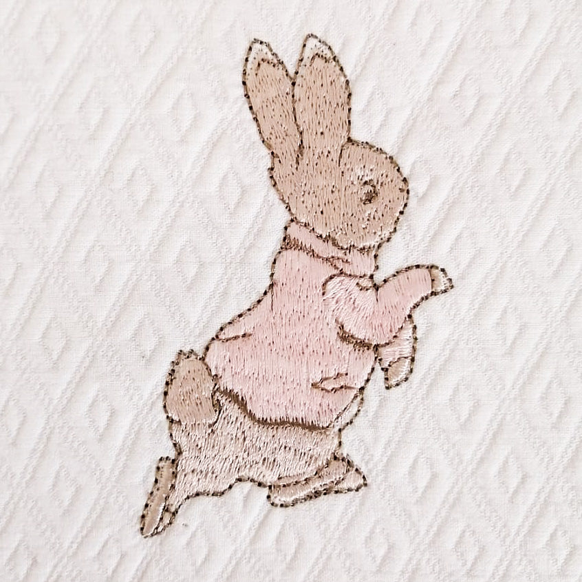 Sábanas Peter Rabbit - rosa y rayita beige