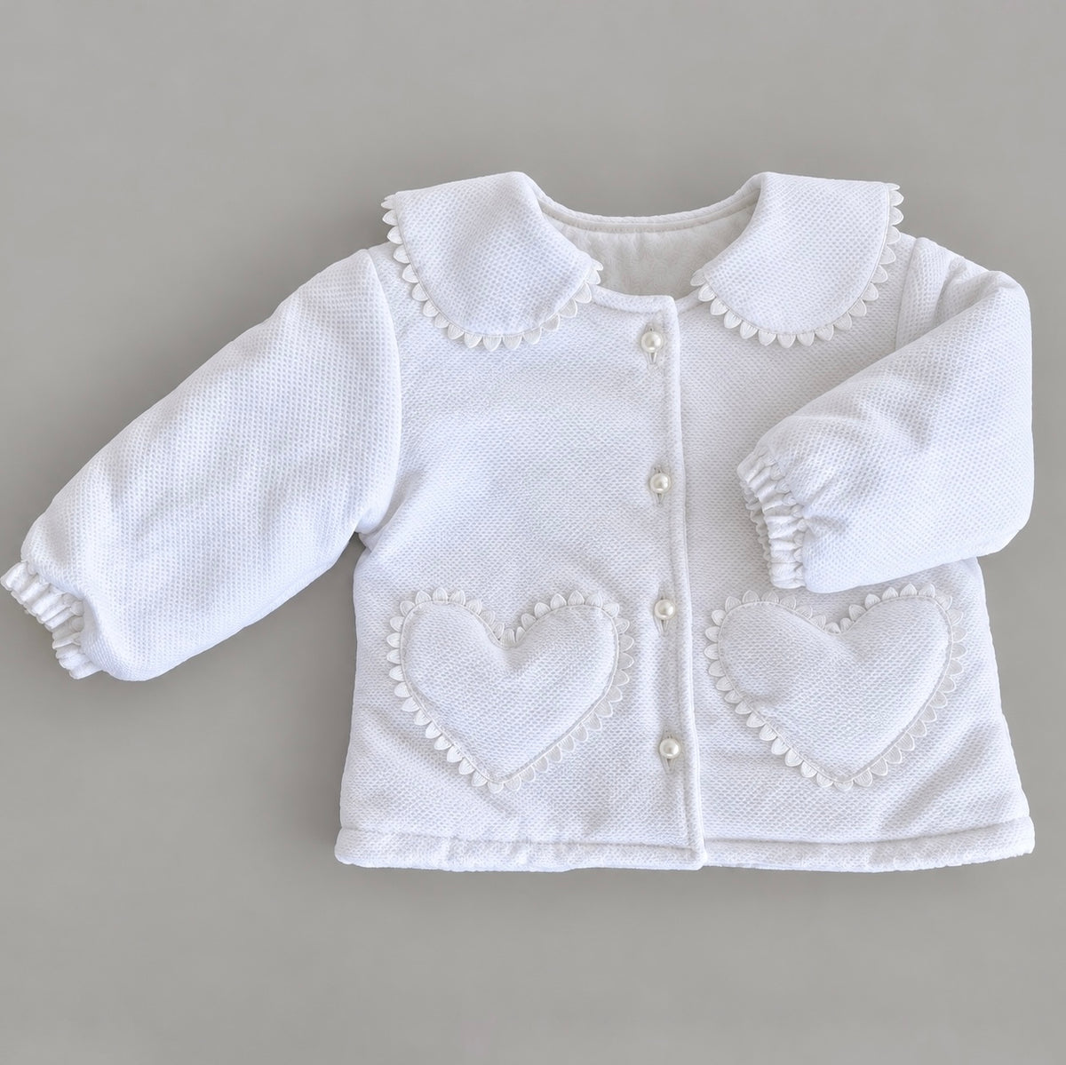 Chaquetón corderito - bolsillos corazones en piqué Blanco