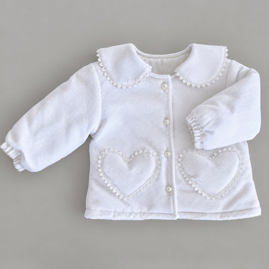 Chaquetón corderito - bolsillos corazones en piqué Blanco