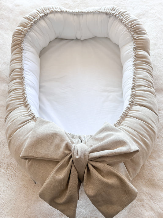 Cuna Nido - Loneta Beige & Algodón Blanco