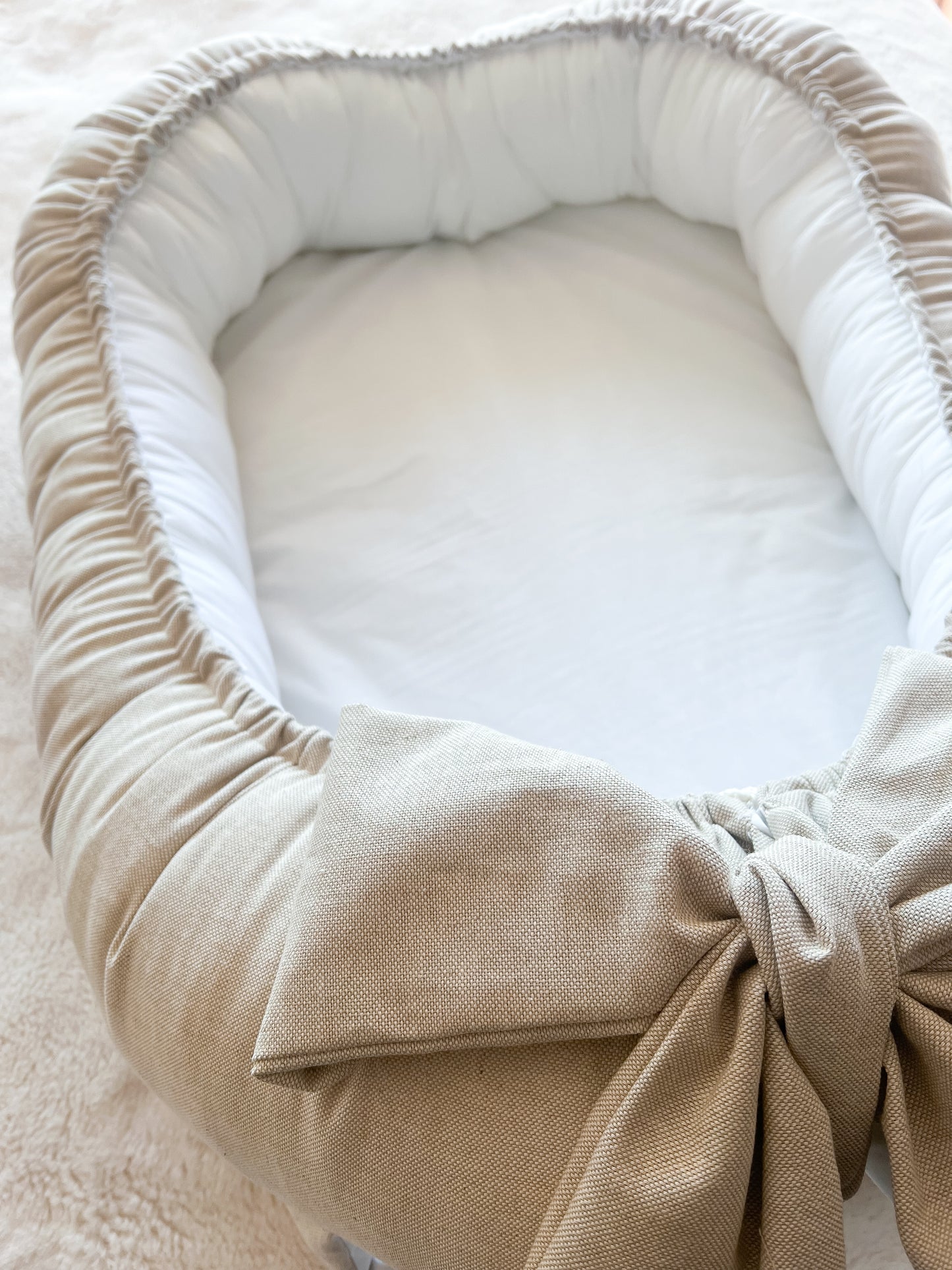 Cuna Nido - Loneta Beige & Algodón Blanco