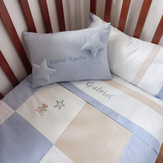 Sábanas personalizadas - azul claro y rayita Beige