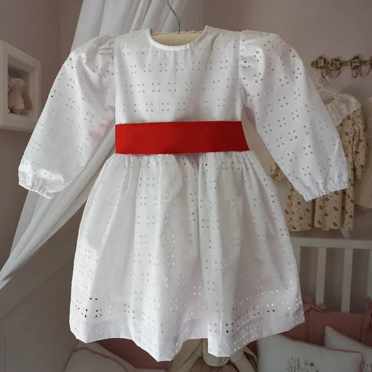 Vestido Broderie con Lazo rojo