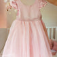 Vestido rosa perlitas y listón en espalda